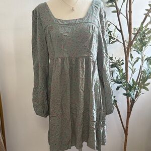 Fun & Flirt Sage Green Floral Long Sleeve Dress